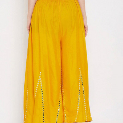 Women Mustard Yellow Embellished Flared Ethnic Palazzo