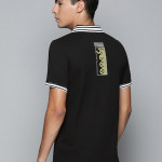Men Black & White Printed Polo Collar Casual T-shirt